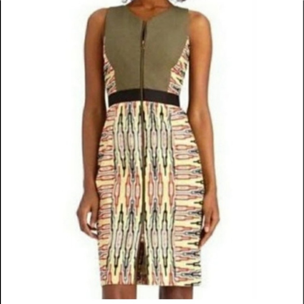 Rachel Roy Baja Chalk Tribal Aztec Combo Zip Front Dress 4 EUC